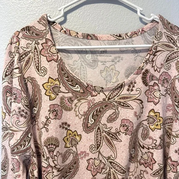 J Jill Luxe Supima Size-2X A Line Tunic Pink Yellow‎ Paisley 3/4 Sleeve - Picture 7 of 9